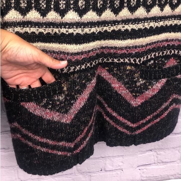 Lucky Brand Cowl Neck Drop Shoulder Geometric Front Pocket Wool Knit Sweater L - Picture 5 of 14